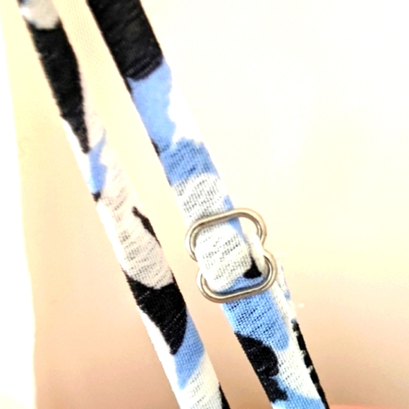 TUSSAH Size 12 Blue & White Floral Halter V-neck Fit & Flare - Picture 7 of 11